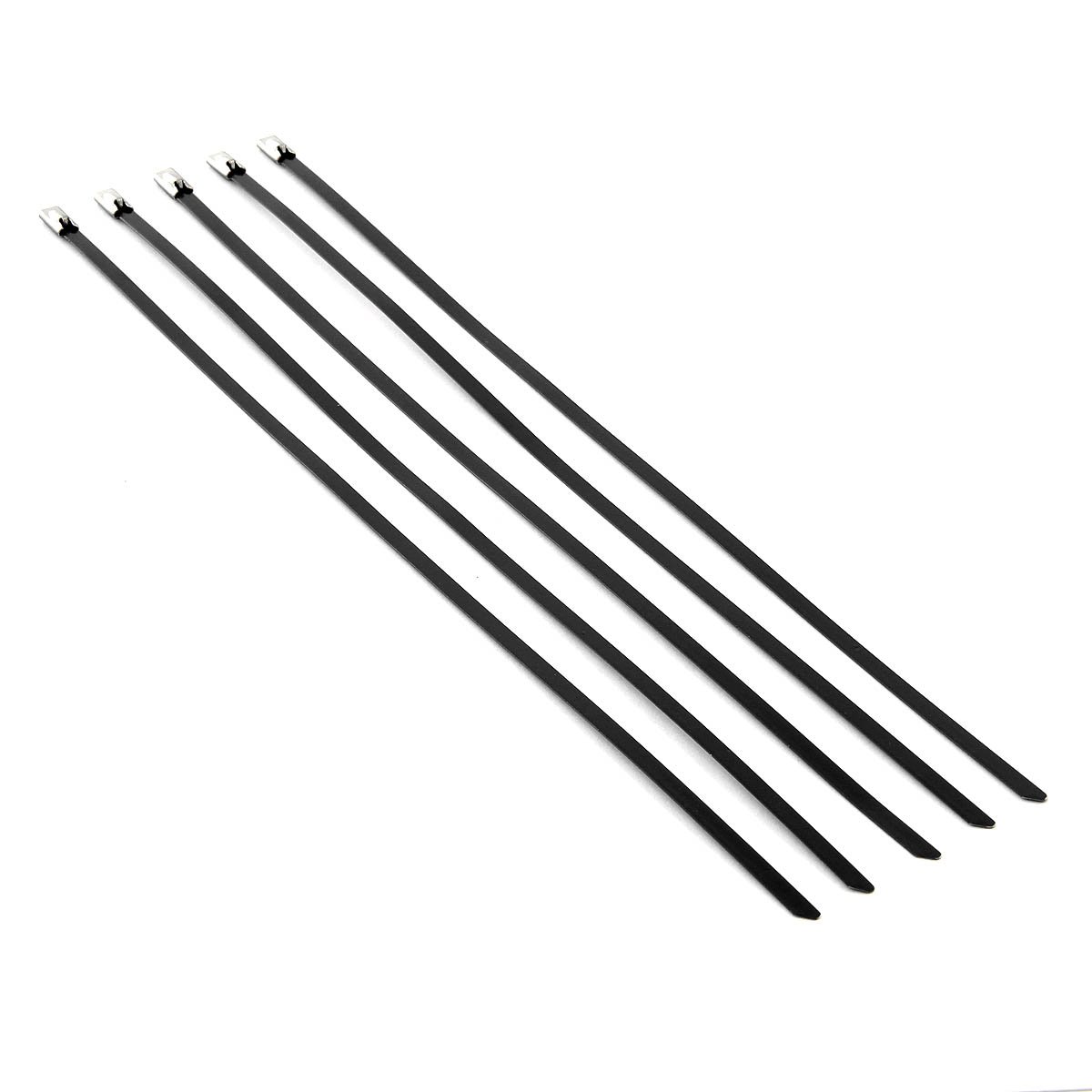 5pcs 12 inches 300mm Long Stainless Steel Wrap/Cable Zip Tie (Black)