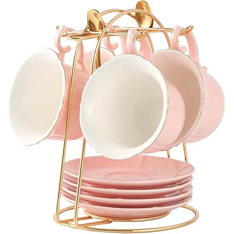 Tea Party Perfection: Dujust's Pink Petal Tea Cups with Golden Trim