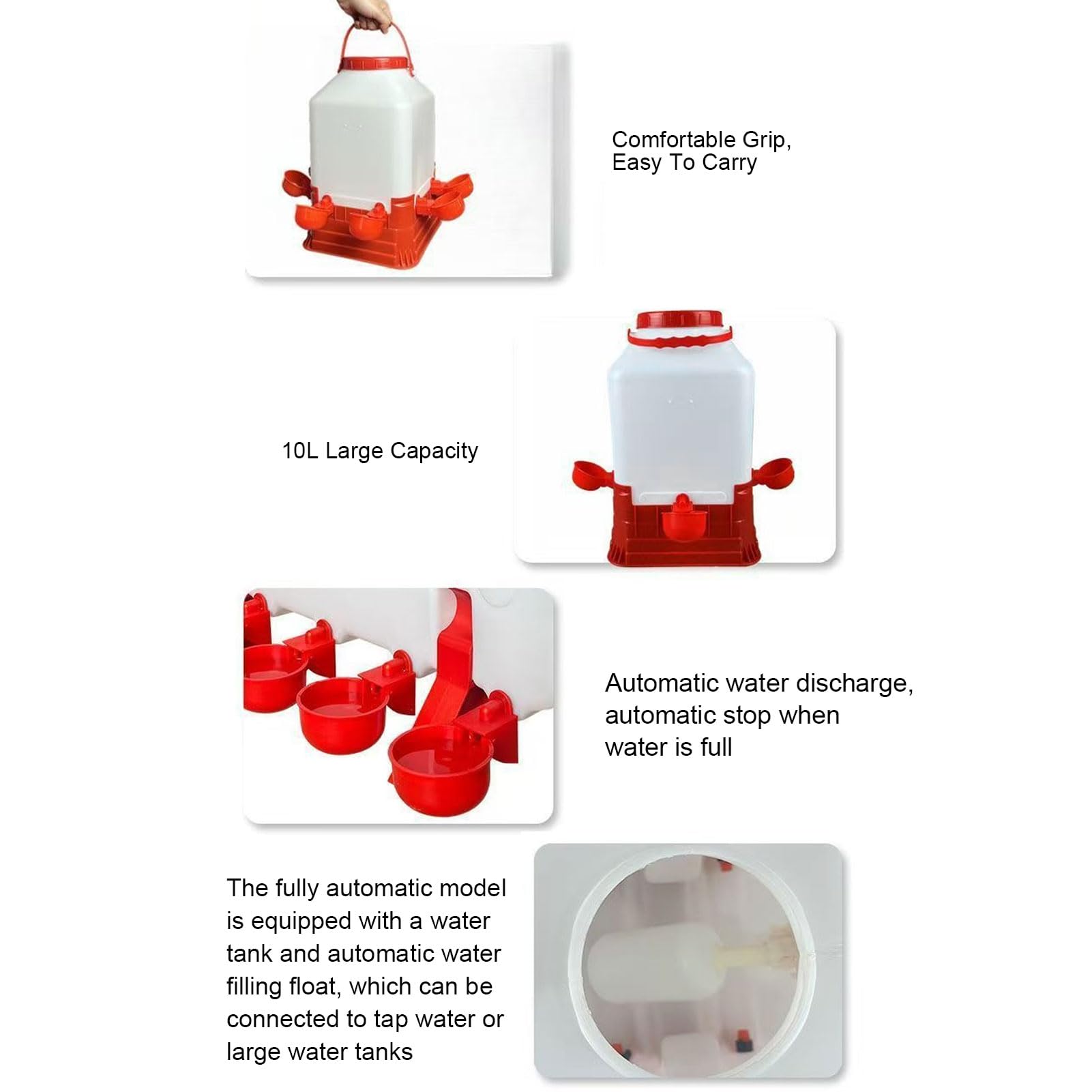 Socobeta Abbeveratoio Automatico per Pollame di Grande capacità 10 Litri con 4 Ciotole Alimentazione Multifunzionale per Polli Design Durevole in Plastica