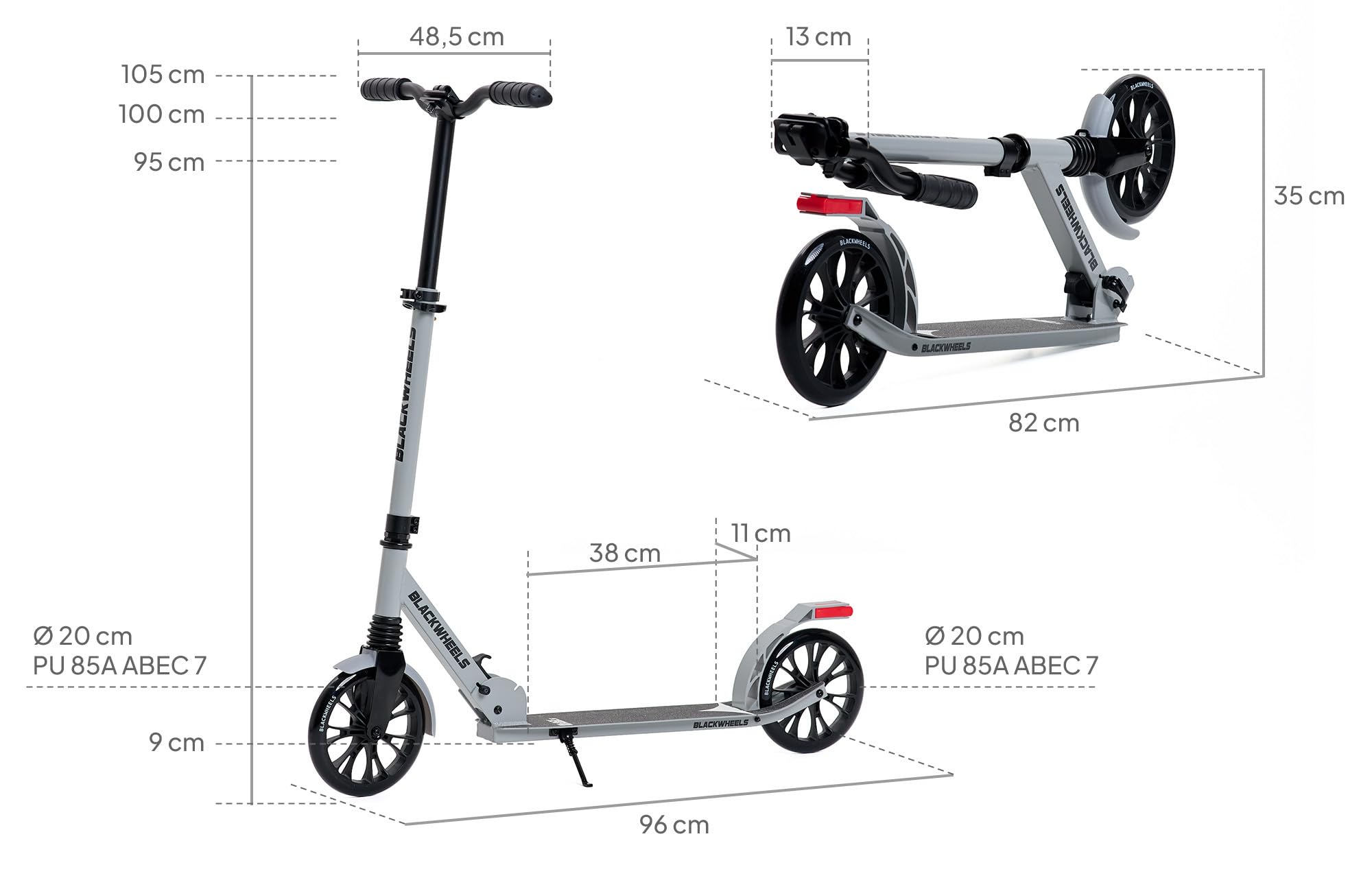 BLACKWHEELS Zoom Trottinette Urbaine – Grandes Roues 200mm, Pliable, Amortie, Guidon Réglable en Hauteur, Cadre Léger en Aluminium, Conduite Confortable sur Toutes Les Surfaces