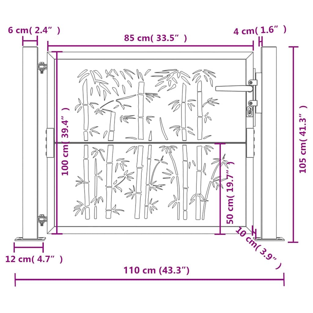Portal Jardín Acero Antracita, 100 x 100 cm, Diseño Bambú Corte Láser