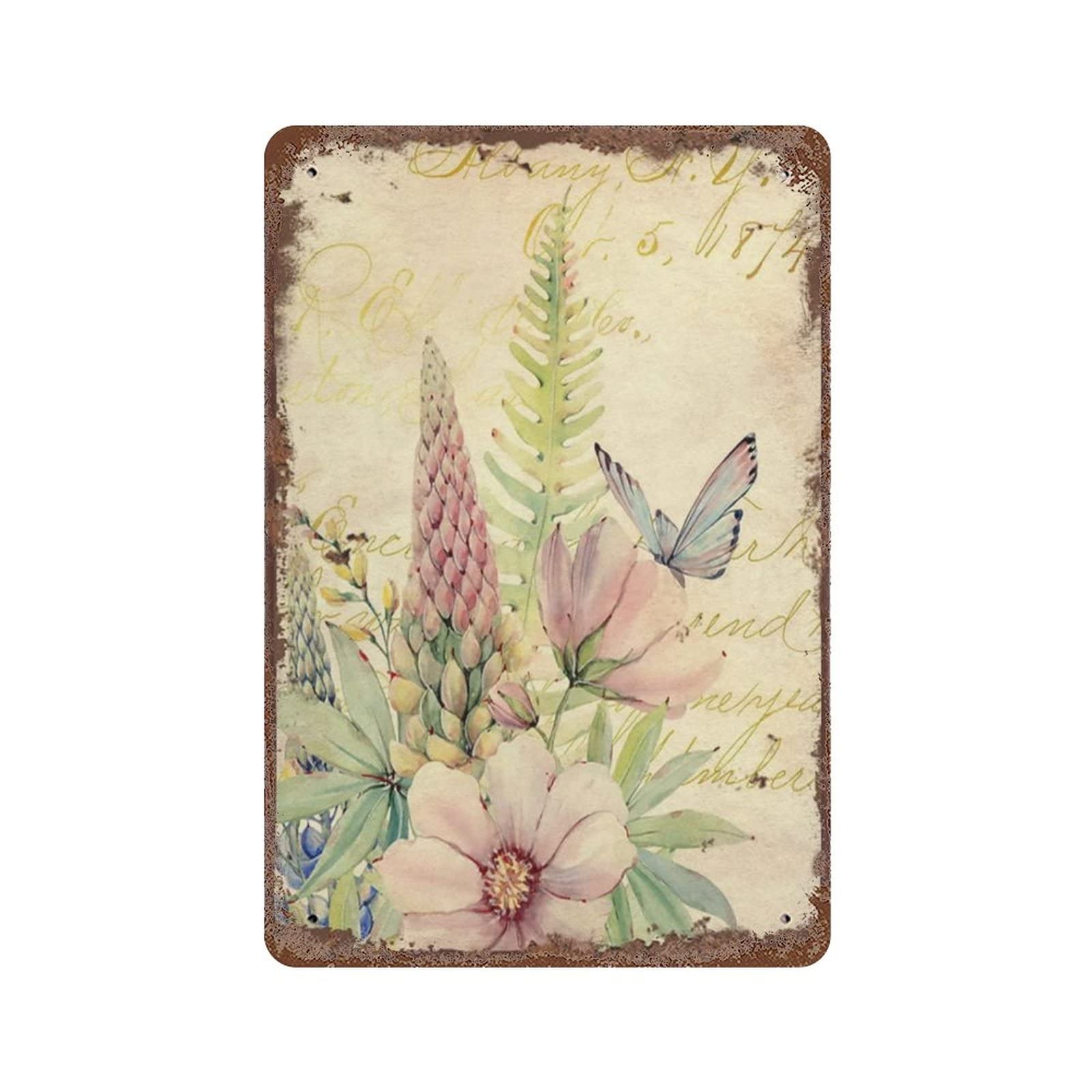 AOOEDM Wildlife Flower & Butterfly Vintage Tin Sign Metal Tin Signs for Man Cave Funny Art Wall Plaque Kitchen Bar Pub Coffee Shop Wall Decor
