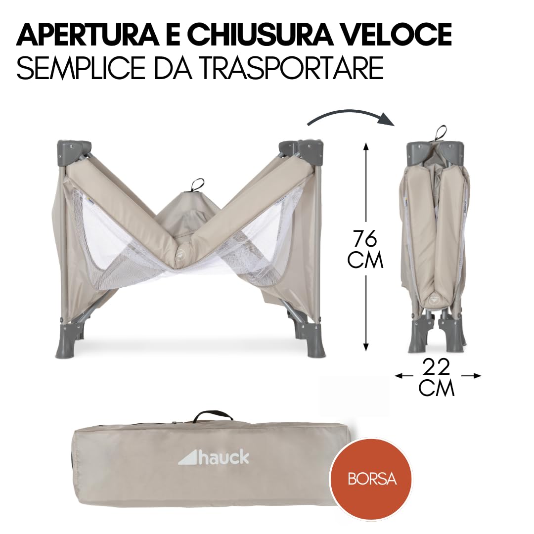 hauck Set Lettino Neonato Da Viaggio Dream N Play XXL con Materasso Comfort - Culla Neonato Pieghevole con Zanzariera, Coprimaterasso, Lenzuolo e Borsa - (Beige)