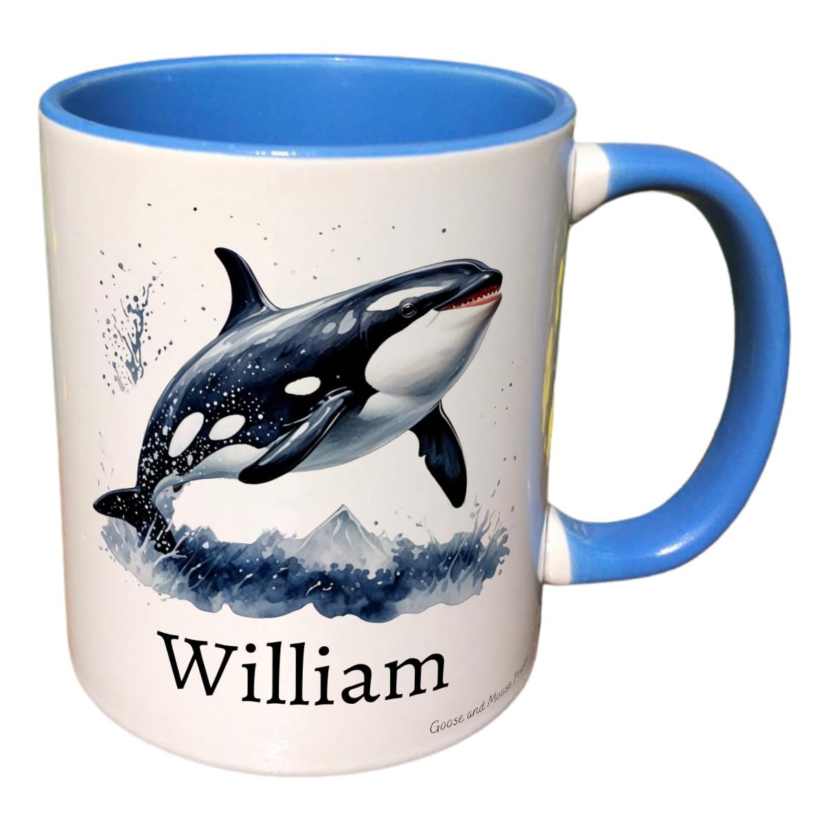 Personalised Killer Whale Mug, Gift for Marine Life Lover, Thank you Present for Sea Life Owner, Housewarming Coffee Cup, Country Style Kitchenware (Blue)