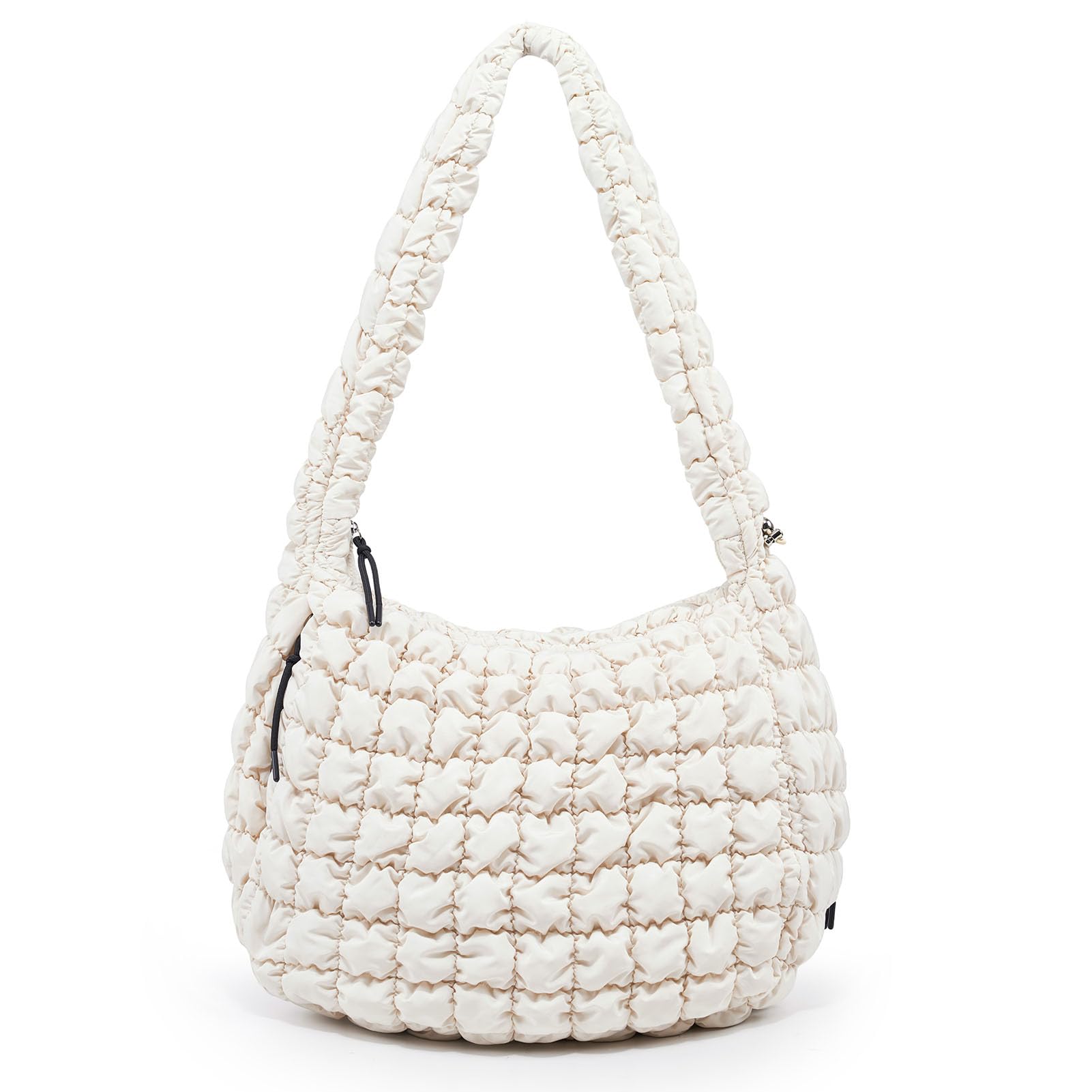 Large Quilted Tote Bag Puffer Purse Quilted Crossbody Bags for Women with Adjustable Strap Creamy White