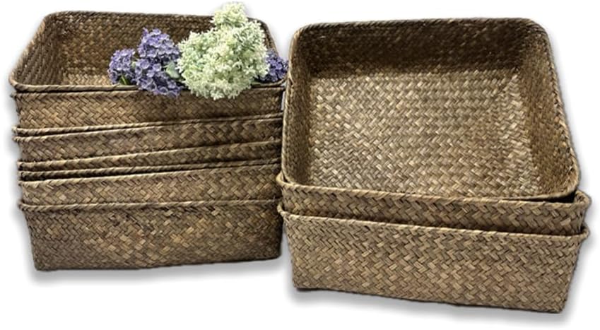 12 Pack Premium Handmade Alexa 12" Natural Large Rectangular Seagrass Utility Trays - Artisan Organizers for Events, Pantry, Shelf, Closet, Office, Bathroom, Decorative Storage – Bulk Supply Set
