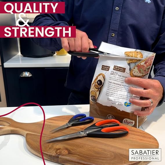 Sabatier Professional All Purpose Scissors – Heavy Duty 25cm Stainless Steel Utility Shears with Soft Grip Handles. Perfect for Fabric, Paper, Herbs, Vegetables & Household Tasks. Dishwasher Safe