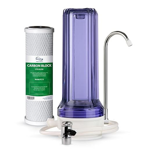 iSpring CKC1C Countertop Drinking Water Filtration System with Carbon Filter, 2.5" x 10", Clear