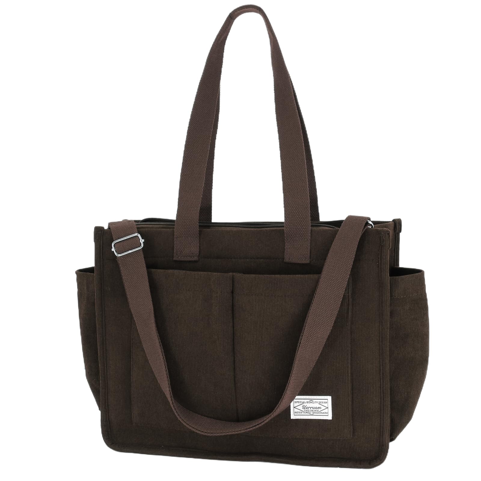 UERRUAM Tote Bag for Women with Pockets Large Corduroy Crossbody Purse for Laptop Work College Everyday Travel