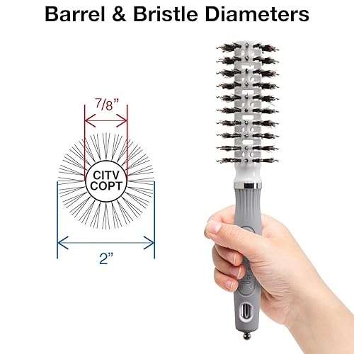 Miniatura 2 de Olivia Garden Cerámica + Ion Turbo Vent Combo Cepillo de pelo (cerdas iónicas y 100% de jabalí) (Petite 2 pulgadas)