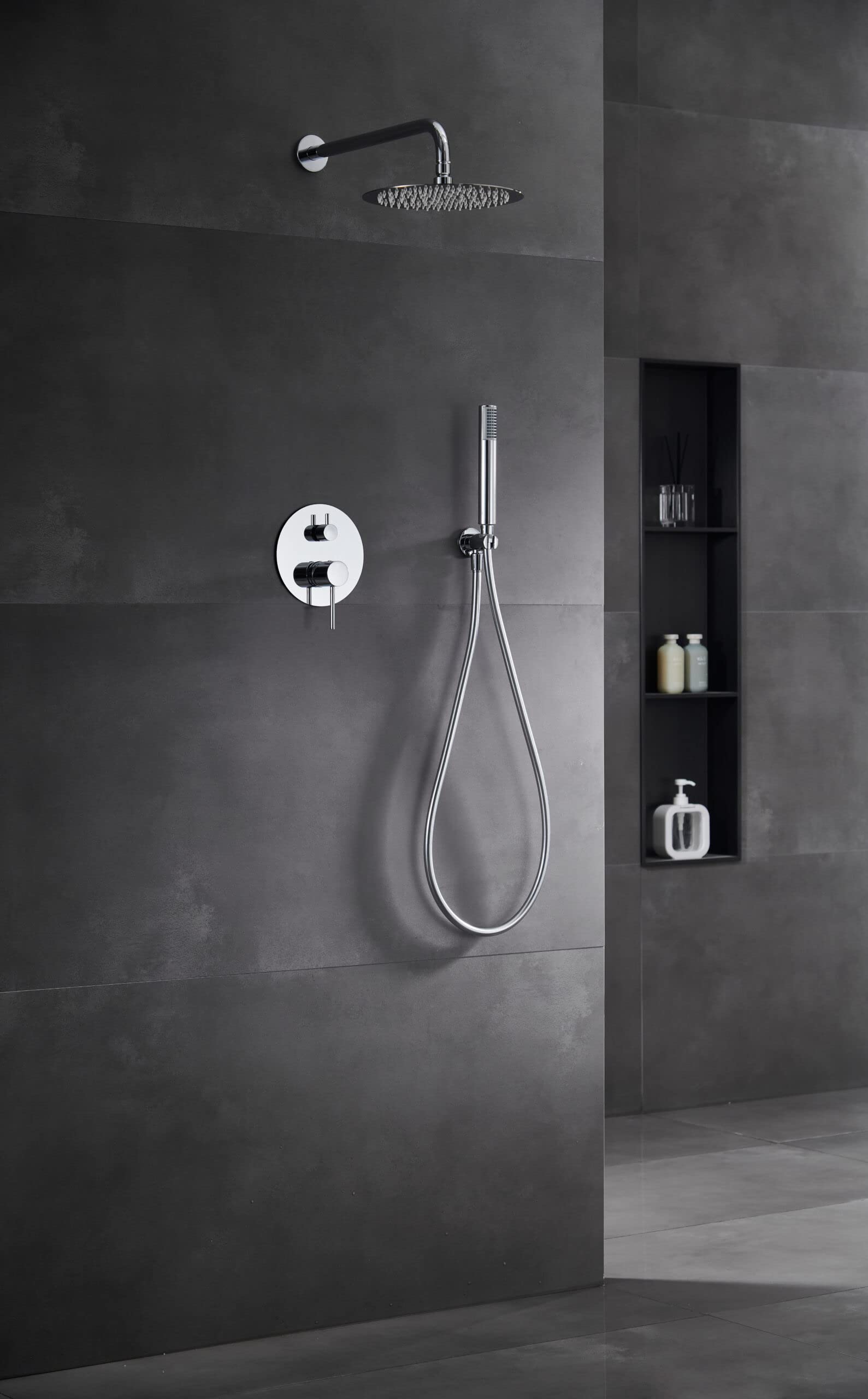 IMEX Sistema de Ducha Empotrado Serie MONZA – Ducha Kit, EMPOTRADO MODERNO, Grifería Monomando con Rociador Extraplano Ø25 cm, Acabado Cromado y Antical.