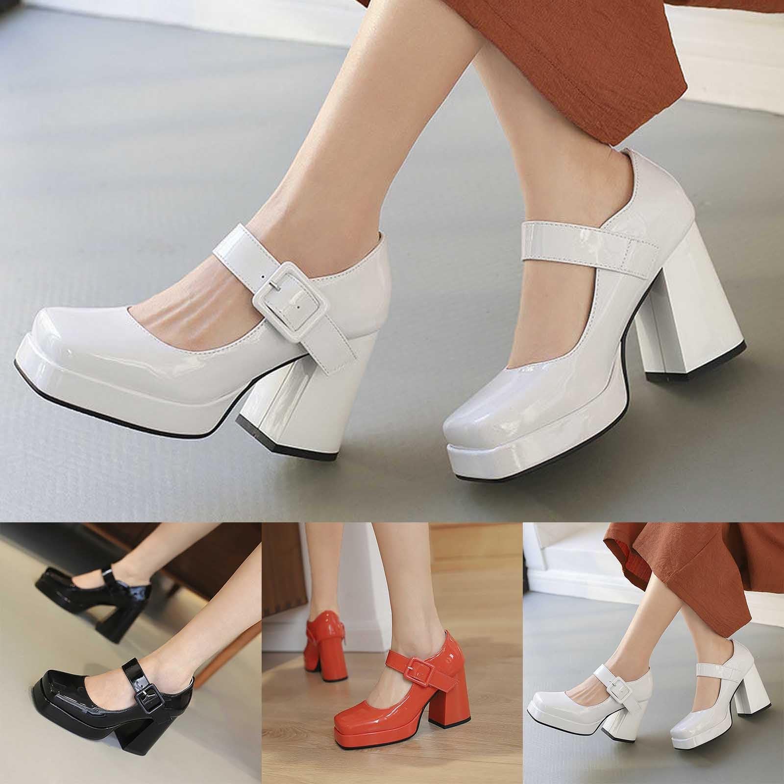 Zapatos altos para mujer, color blanco, zapatos de tacón Mary Jane, zapatos de plataforma de los años 70, zapatos de tacón alto, zapatos de baile para oficina, fiesta