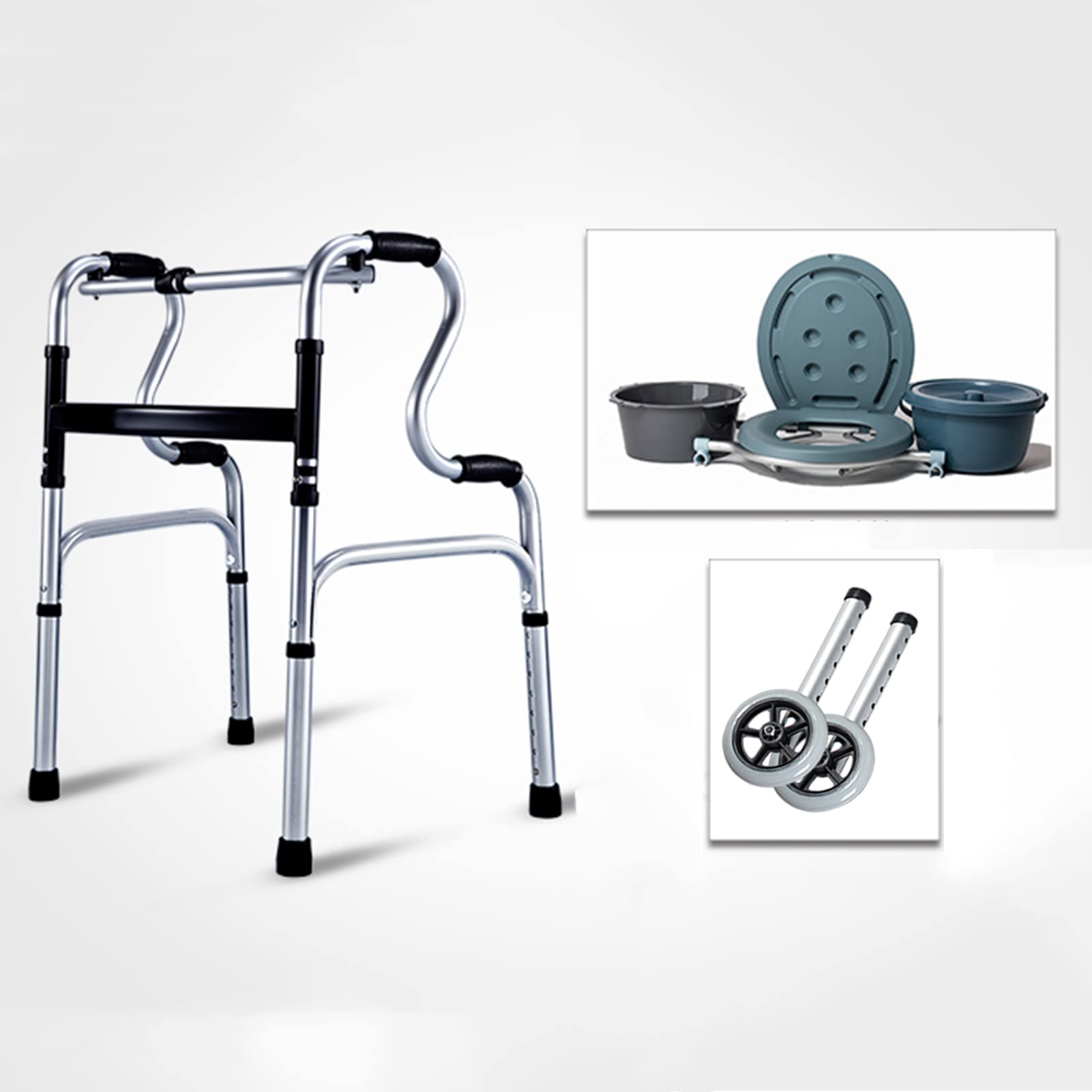 Andador para Ancianos con 2 Ruedas e Inodoro Andador Plegable Aleación de Aluminio Liviano Altura Ajustable Se Puede Usar en Interiores y Exteriores