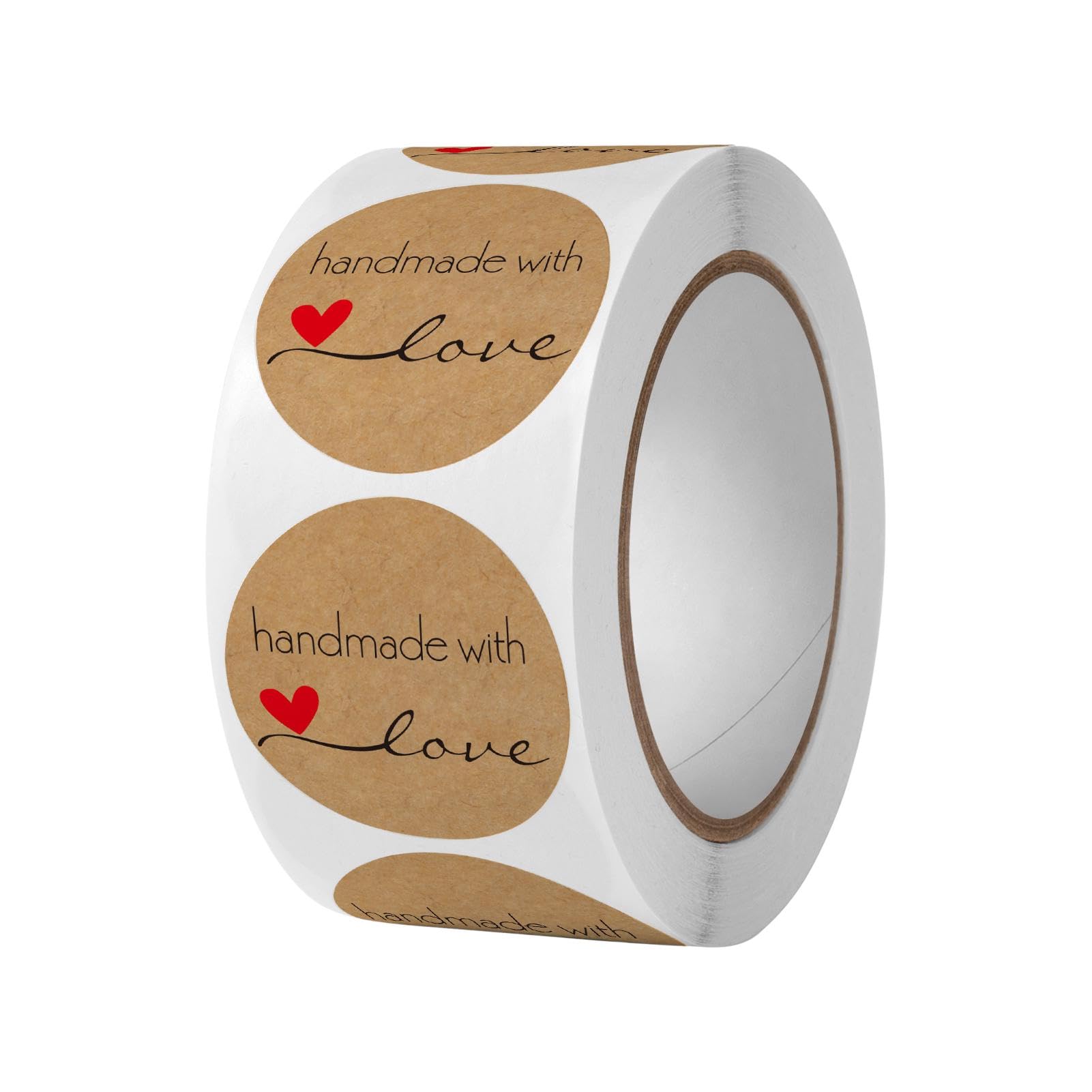 Pixaro 500pcs Handmade 'Made With Love' Brown Paper Round Stickers for Baking, Scrapbooking, Packaging