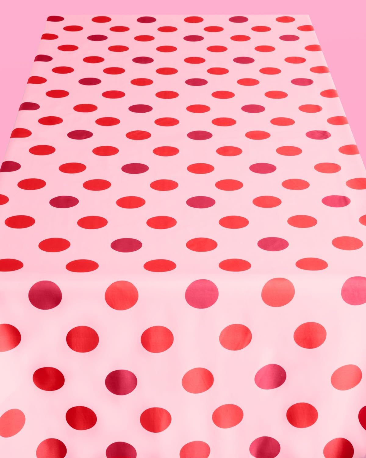 xo, Fetti Pink Circus Tablecloth | 9' x 4.5' | Polka Dot Birthday Decorations, Red Spots Tablescape, Bachelorette Party Setting, Kids Carnival Table Cover