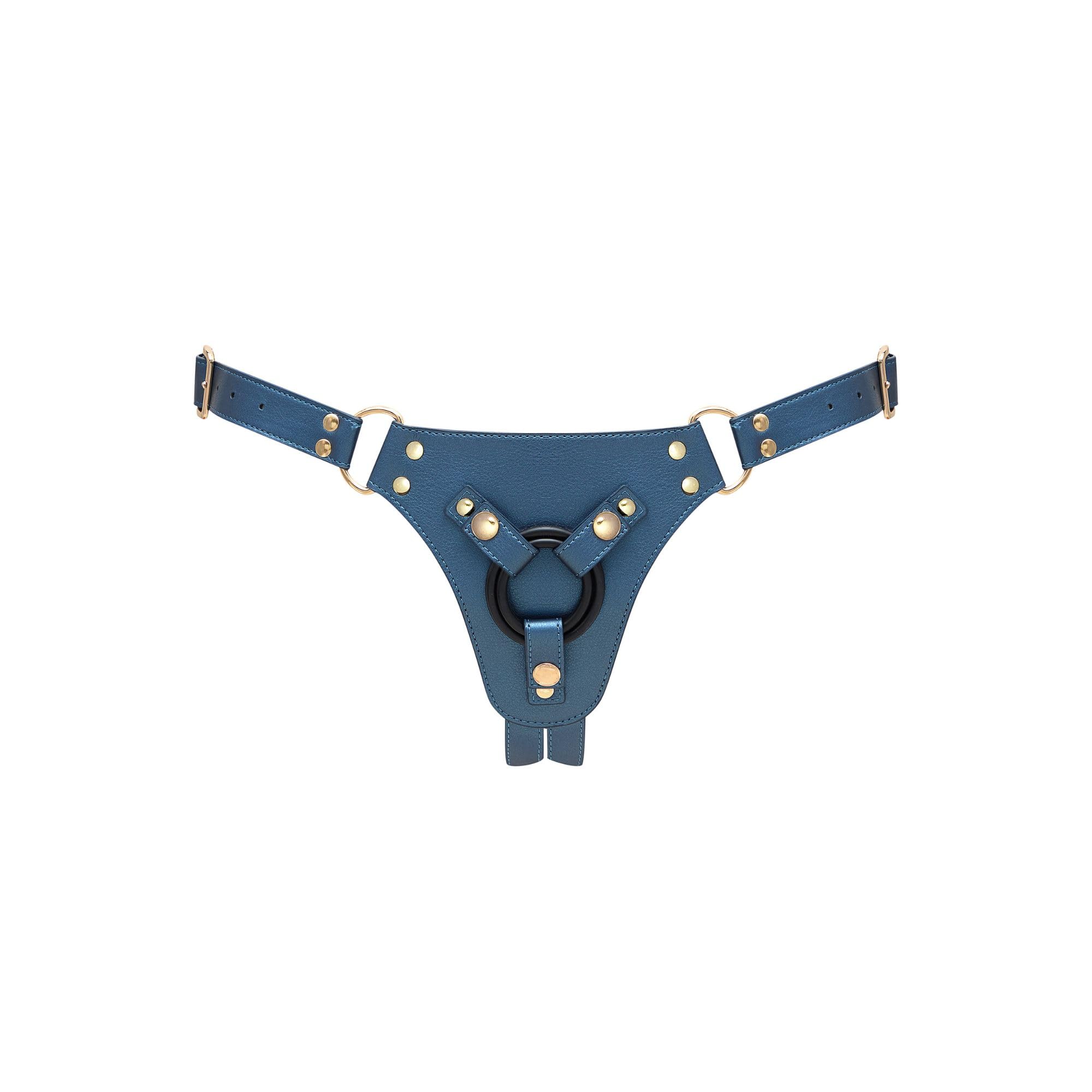 Strap-on-me Arnés de polipiel Generous | Arnés sexy erótico y BDSM ajustable | Strapon Pegging, talla XS-XXL, Azul Metálico o Aubergine