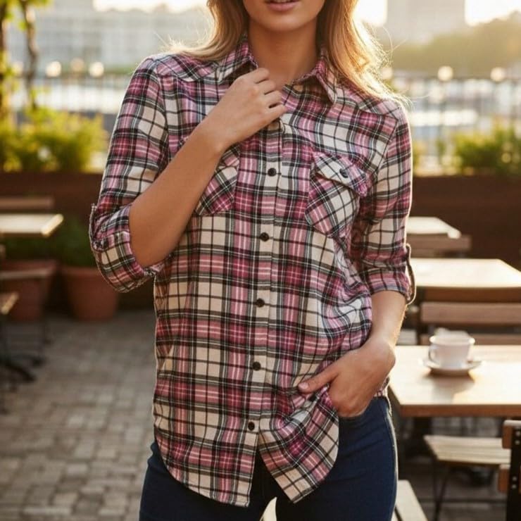 Image of Match Women's Long Sleeve Plaid Flannel Shirt #2021