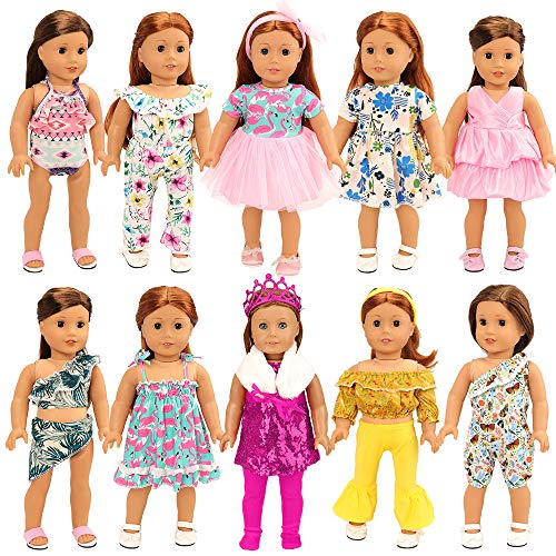 BARWA 24PCS American Doll Girl Doll Clothes and Accessories for 18 inch Doll - 10 Sets Doll Clothing, Mermaid, Princess, Holiday Casual Outfits