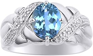 Anillo de oro blanco de 14 quilates con piedra de nacimiento de color azul y diamante