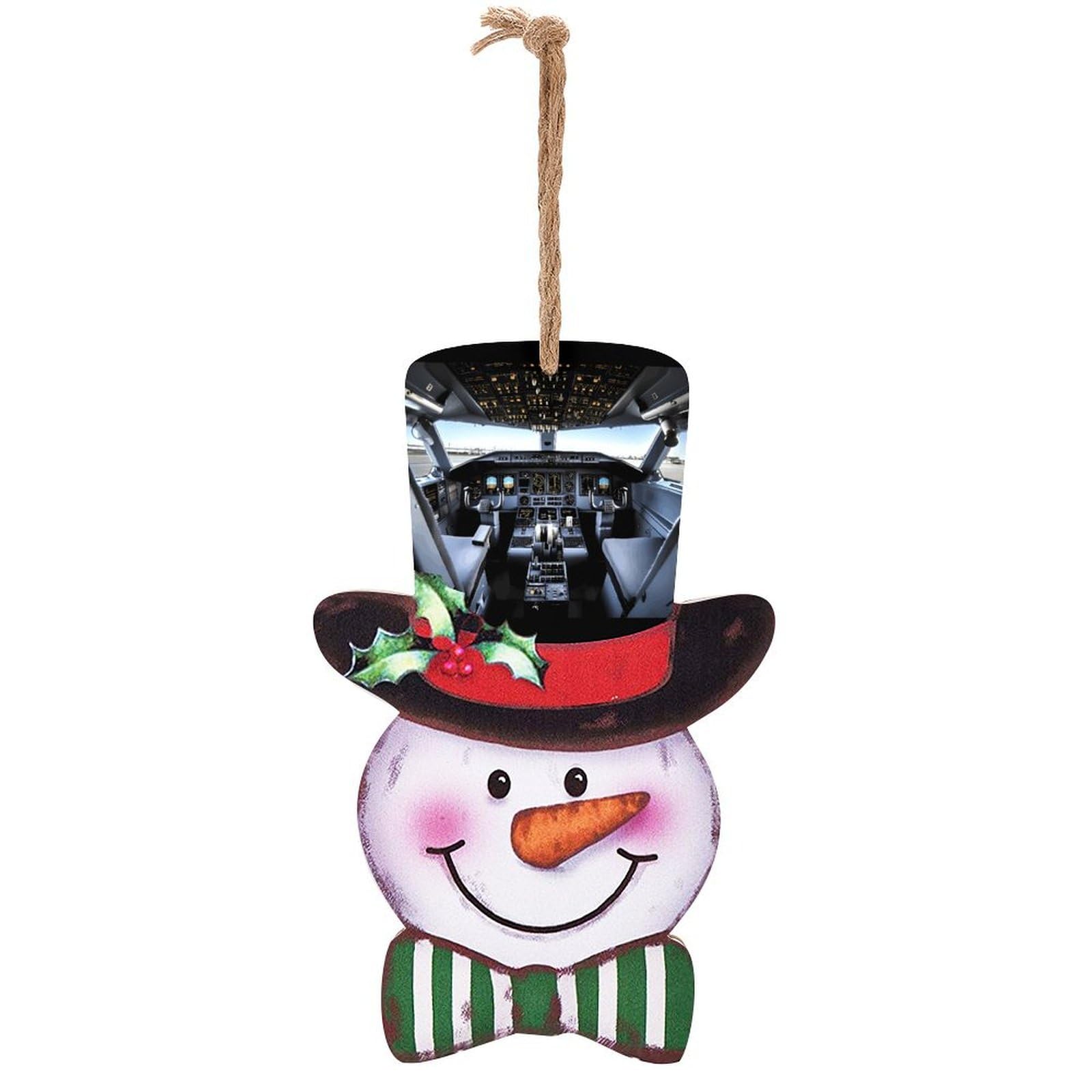 Panneau en bois bonhomme de neige de Noël imprimé cockpit pour porte