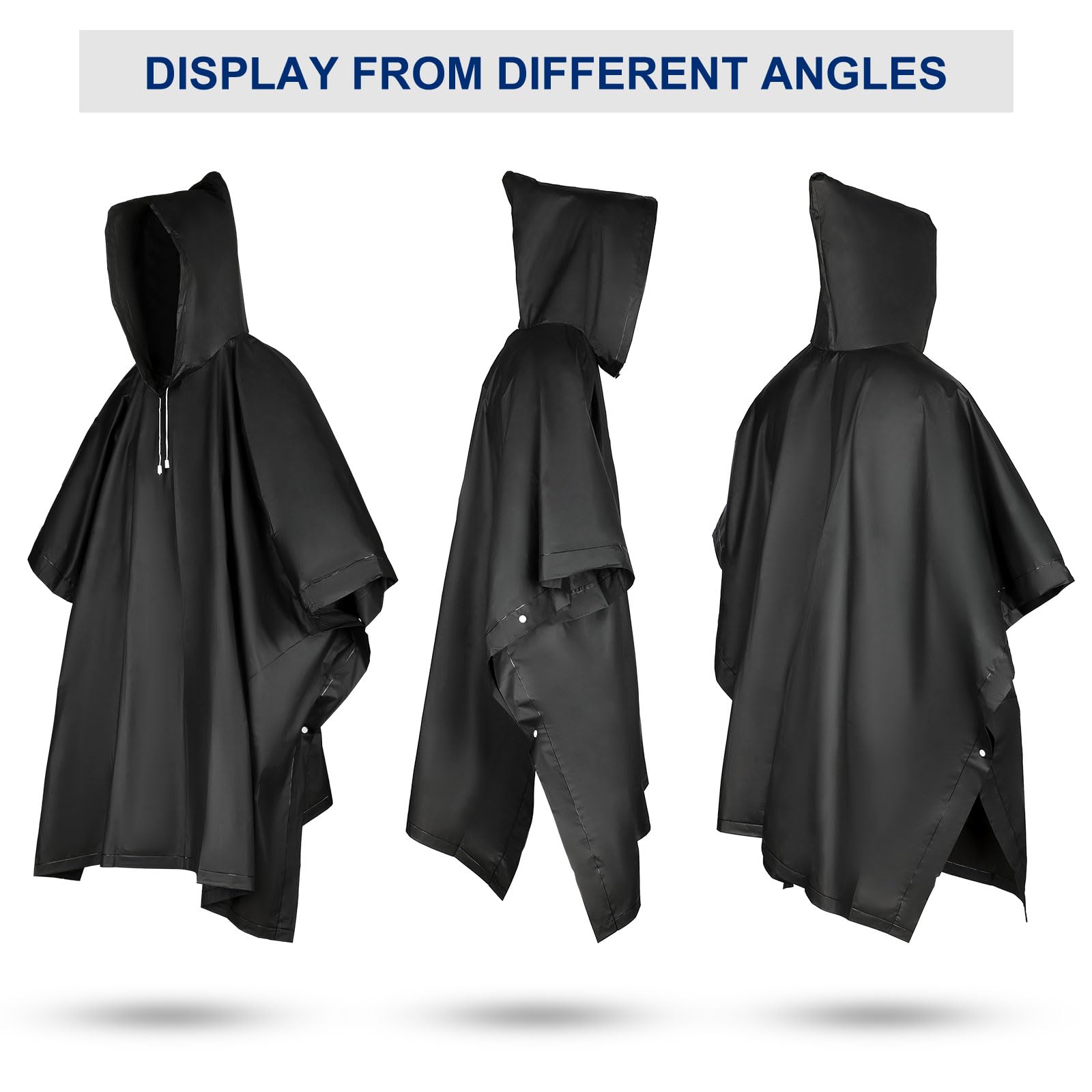 Zhehao Ponchos de lluvia negros para adultos con capucha con cordón reutilizable, impermeable, poncho de plástico grueso (20 piezas), Negro -, 0
