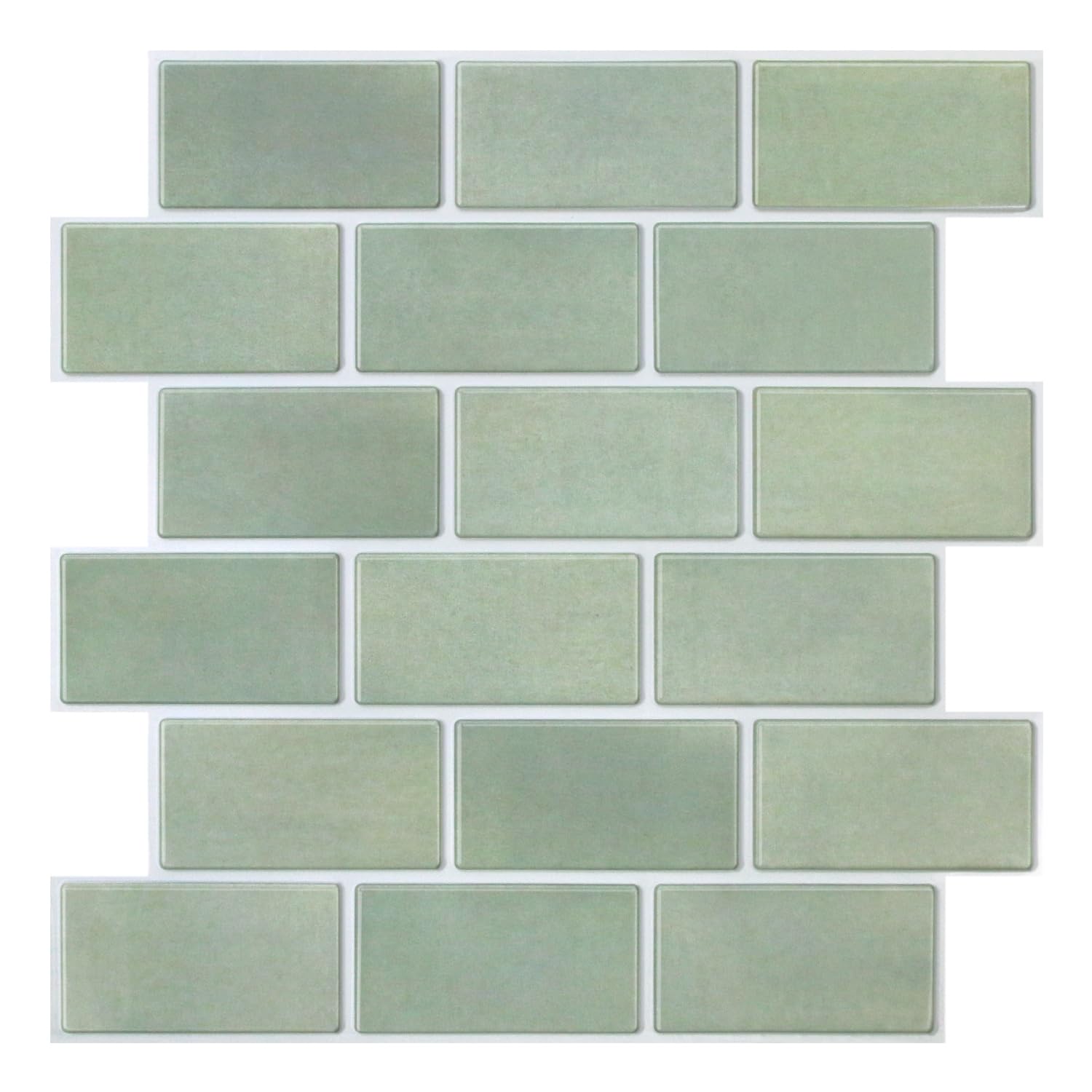 Commomy Fliesenaufkleber Klebefliesen Küche Salbeigrün 10 Stück, 30 x 30 cm, Matt PVC 3D Fliesen Selbstklebend für Küche, Bad, Metro Wand Fliesendekor