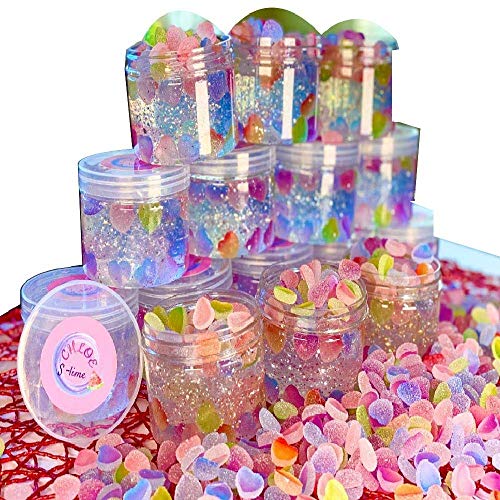 I Love You Candy Slime Toy - Colorful Handmade Slime Creation. Crystal Slime with Colorful Sugar Heart Charms Made from Safe, Materials. Best Gift for Mother's Day Slime kit for Girls