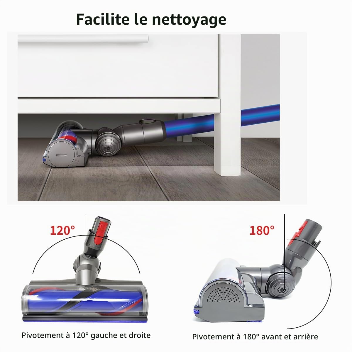 Tête électrique directe pour Dyson V7 V8 V10 V11 V15 en bois dur Fixation au sol Brosse à rouleaux Brosse d'aspirateur Pièces