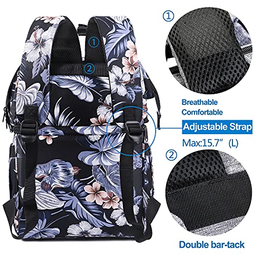 Image of AmHoo Insulated Lunch Box Cooler Backpack Waterproof Leak-Proof Lunch Bag Tote for Men Women Hiking Beach Picnic Trip with Strongest YKK Zipper Black Flower Pattern