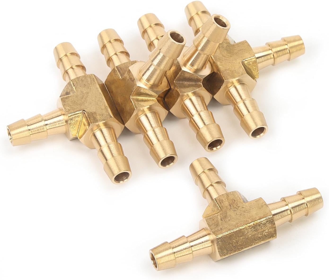 LTWFITTING Brass Barb Tee Fitting 1/4-Inch ID Hose for Water Fuel Boat(Pack of 5)