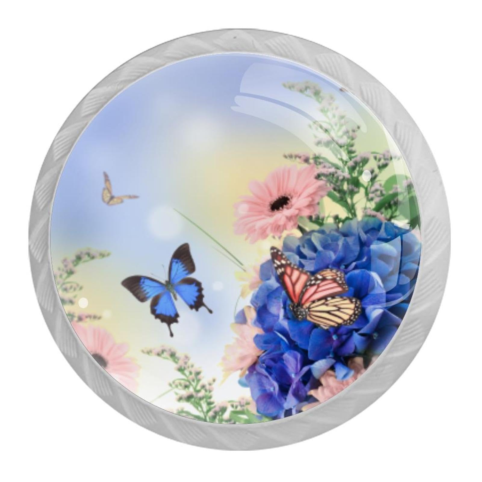 Tqmspg Multi14 4 Pieces Drawer Pulls Butterfly And Flowers Door Knobs Dresser Handles For Kitchen Wardrobe Cupboard Hardware Furniture