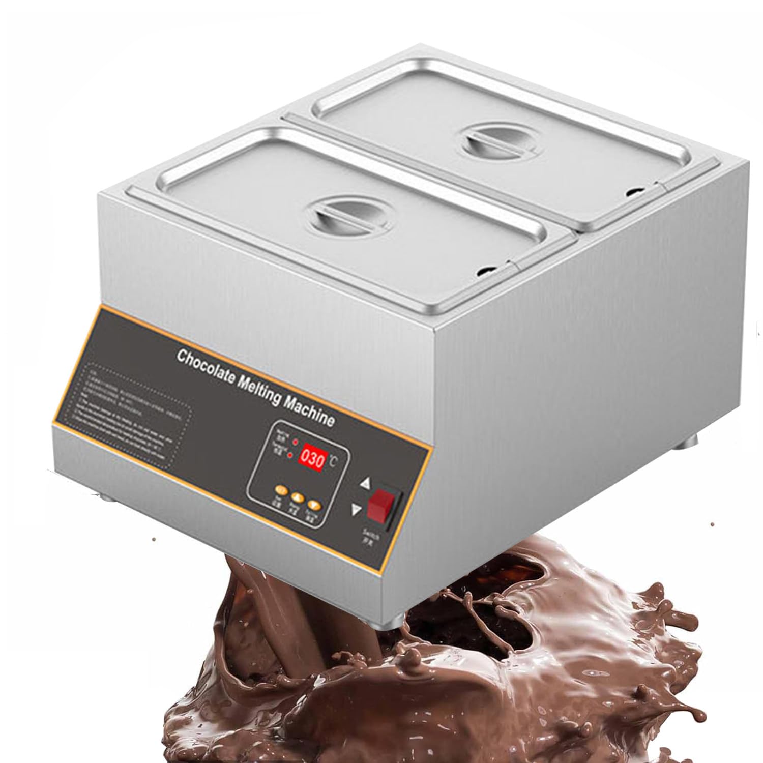Scioglitore Cioccolato Commerciale,Macchina Digitale Temperare Cioccolato 12L,Macchina Temperatrice Cioccolata Calda,per Sciogliere Riscaldare Cioccolata/Latte/Crema/Zuppa Twopots