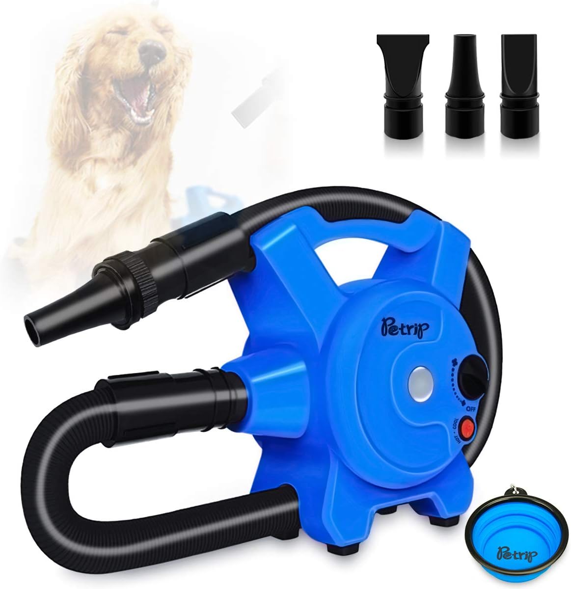 PETRIP Dog Hair Dryer Pet Dryer Professional Grooming Blower Dog Slicker Brush for Large Medium Small Dog Cat (Blue&Black, Dog Blow Dryer)