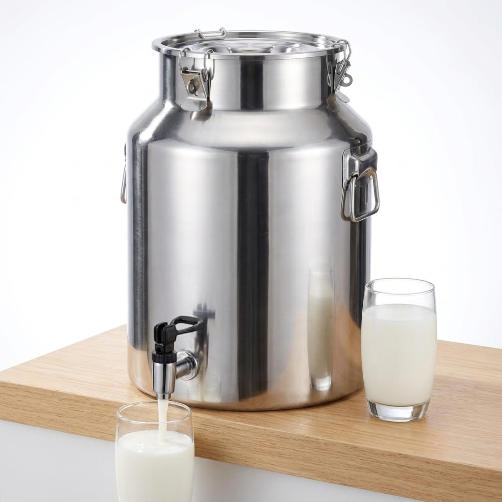 Milchkanne Edelstahl Transportkanne mit Zapfhahn und Deckel, 5-100L | Luftdichter Milcheimer Milchbehälter Transportbehälter für Milch Wein Wasser Aufbewahrung(64L)
