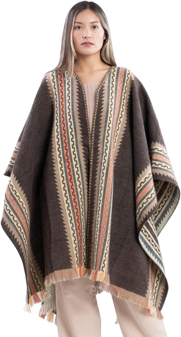 QISU Alpaca Wool Poncho, Handmade in Ecuador, Thick, Warm and Alpaca Wool Poncho, Lightweight and Soft