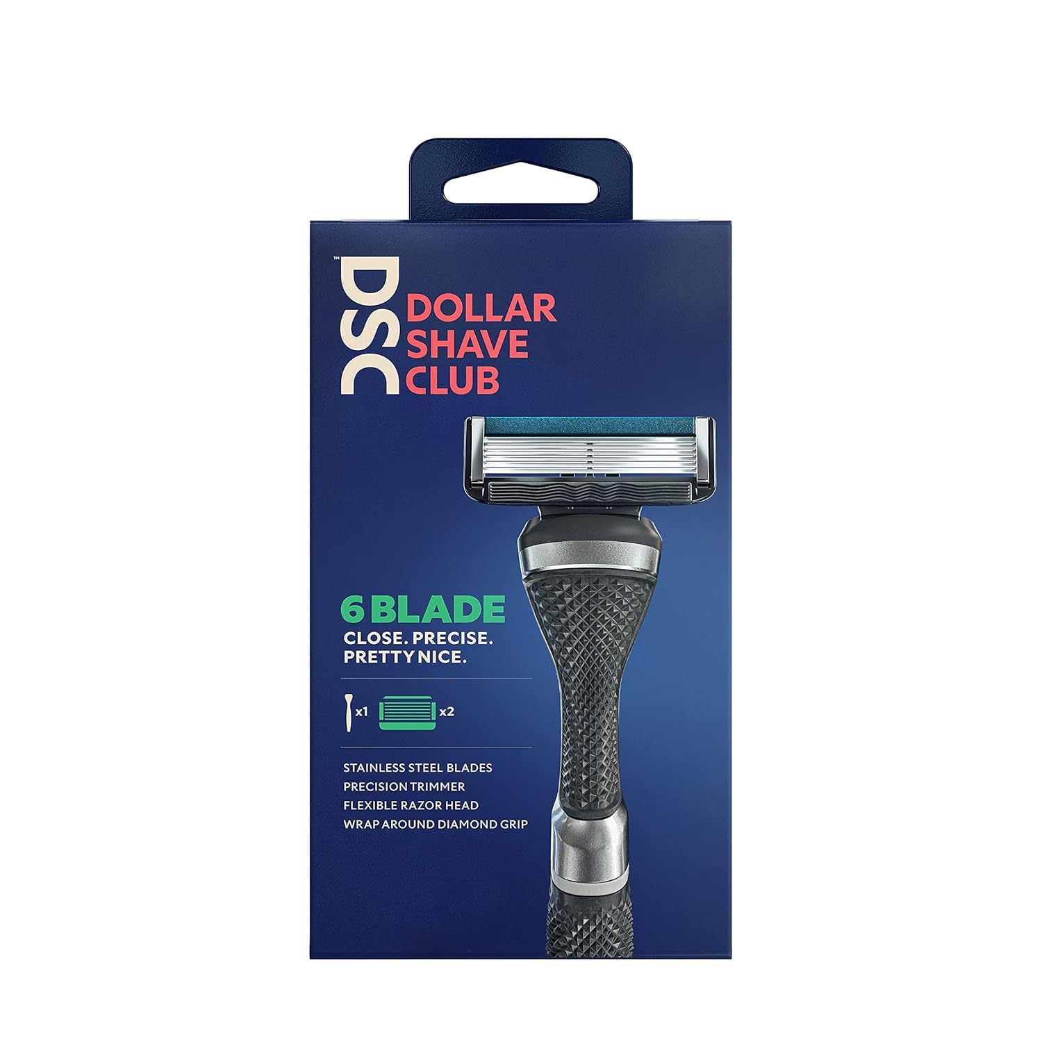 Dollar Shave Club 6-Blade Razor Starter Set for an Extra Close Shave Shave with Precision 1 handle, 2x 6-blade cartridges