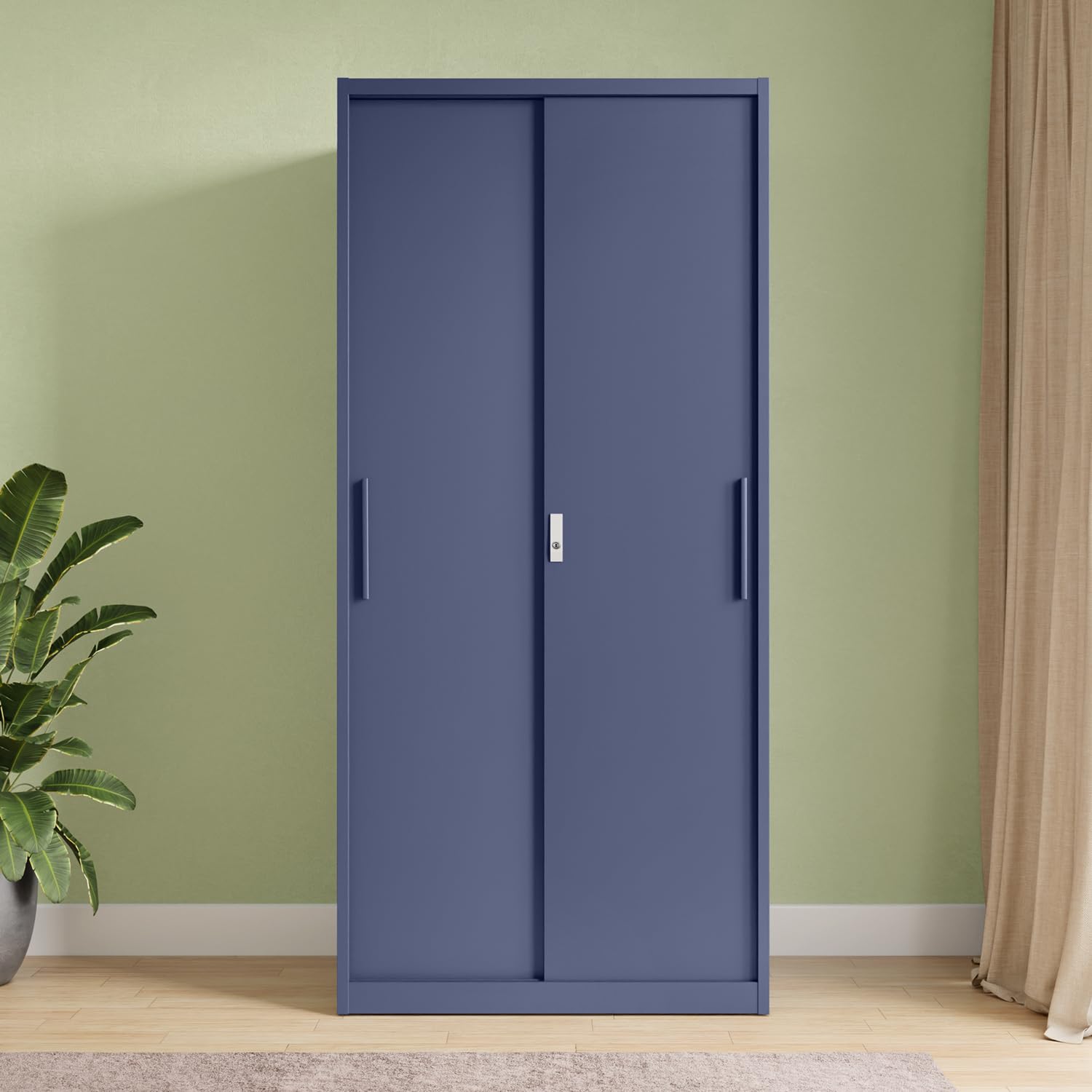 Interio by Godrej Slide N Stack Sliding 2-Door Steel Almirah (Textured Phiroja Blue), 1-Year Warranty, 1 Locker, 4 Shelves-image-20