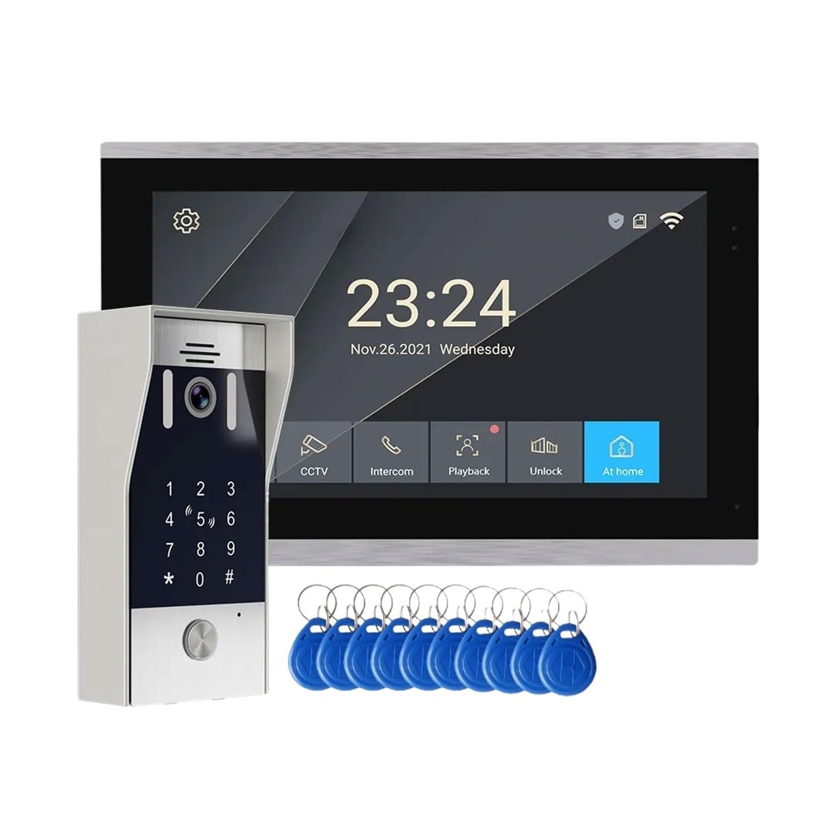 Hvsyvvsrl 10Inch Lcd Not Tf Fingerprint 5In1 Unlock Wifi Doorbell Video Intercom System For Home Doorphone Tuya Smart 1080P Touch Monitor Security Protect Two Way Audio(10Inch Lcd Not Tf)