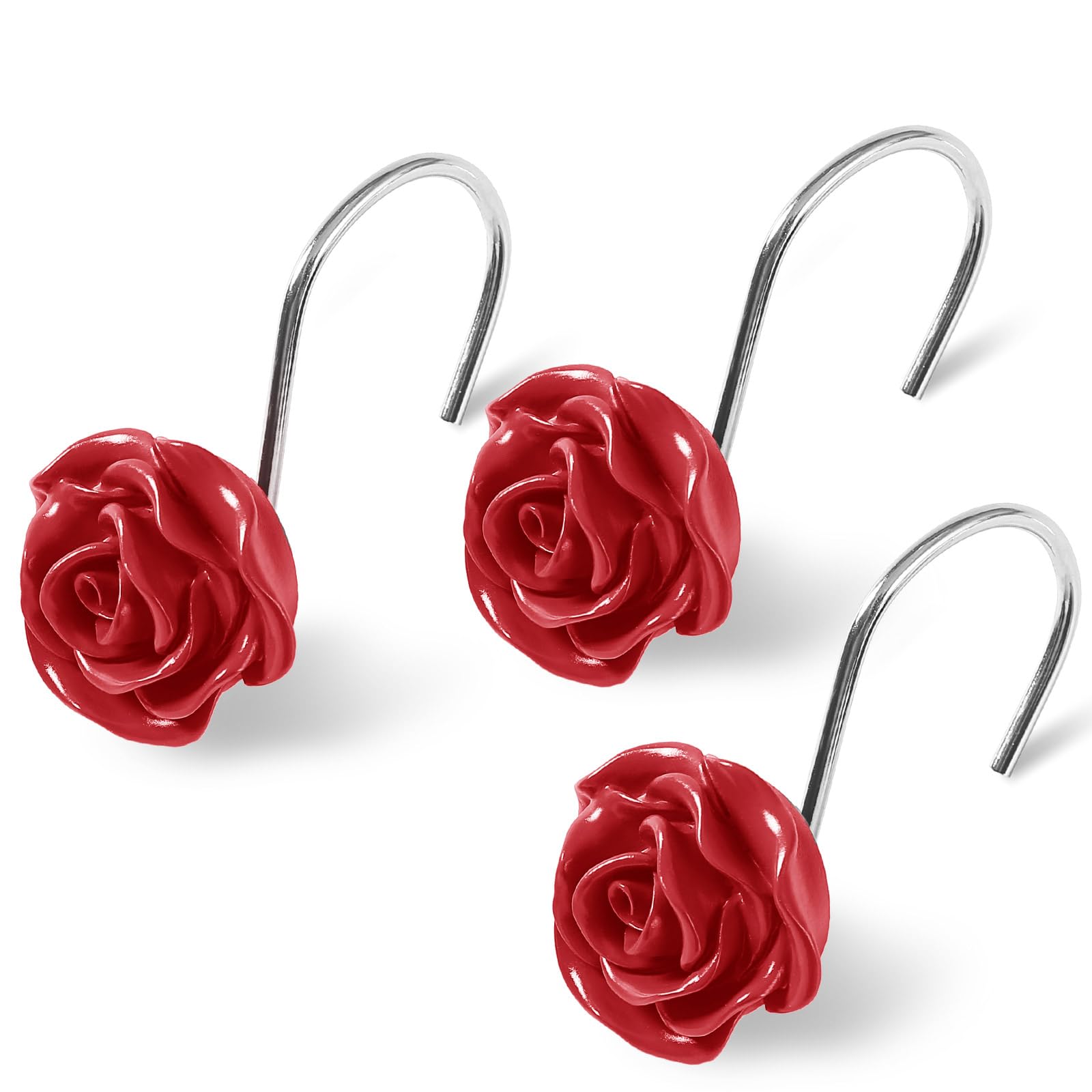 Litabel Rose Shower Curtain Hooks 12PCS,Rose Home Decorative Shower Curtain Hooks Metal Rustproof Cute Rose Flower Shower Hooks Rings Bathroom Shower Rods Curtains