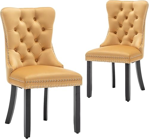 Miniatura 23 de Juego de 6 sillas de comedor de terciopelo Hixkol, sillas de comedor tapizadas con ribete de anillo y respaldo abotonado, asientos modernos para