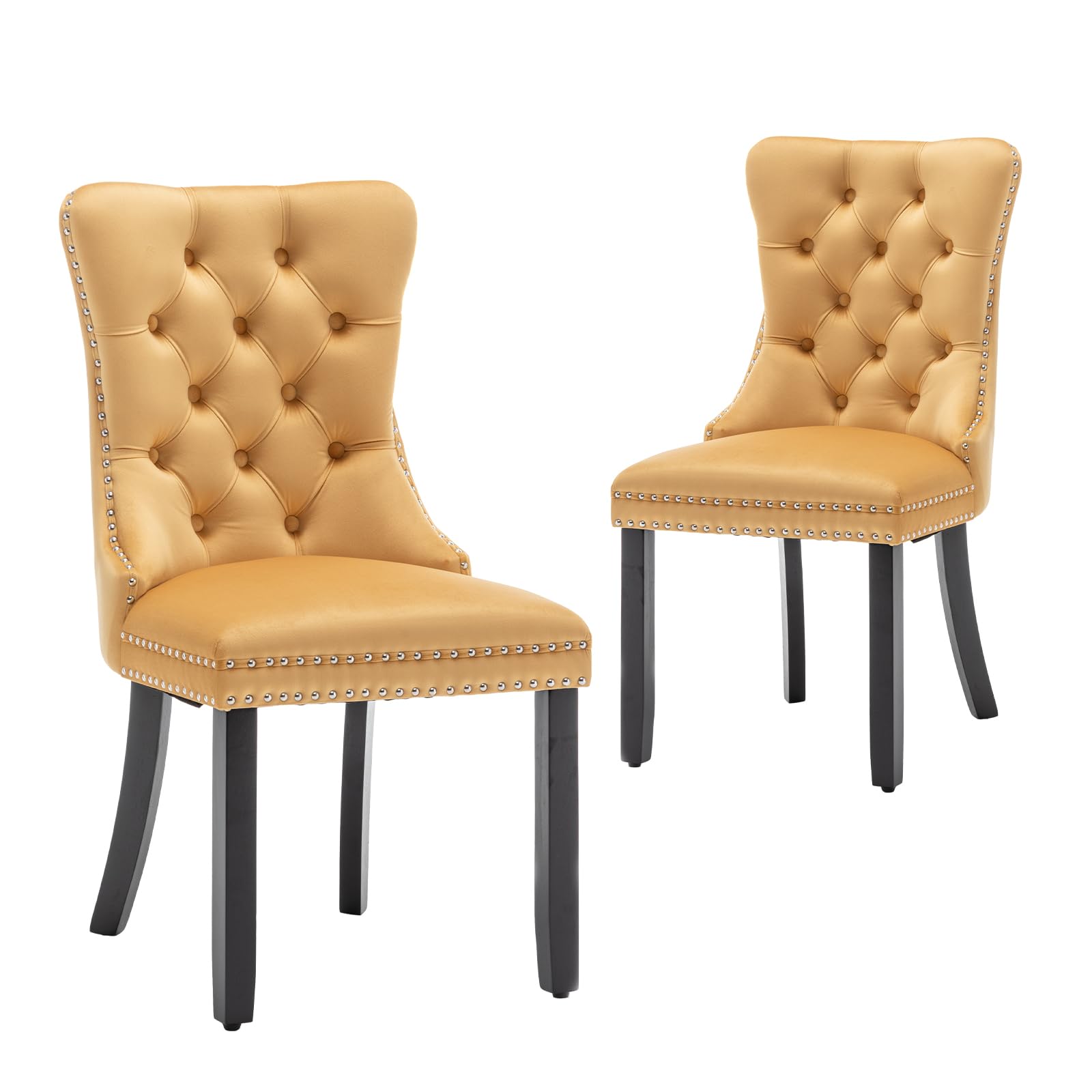 Hixkol Velvet Dining Chairs Set of 2,Upholstered Dining Chairs with Ring Pull Trim and Button Back,Modern Seating for Kitchen, Bedroom & Living Room(