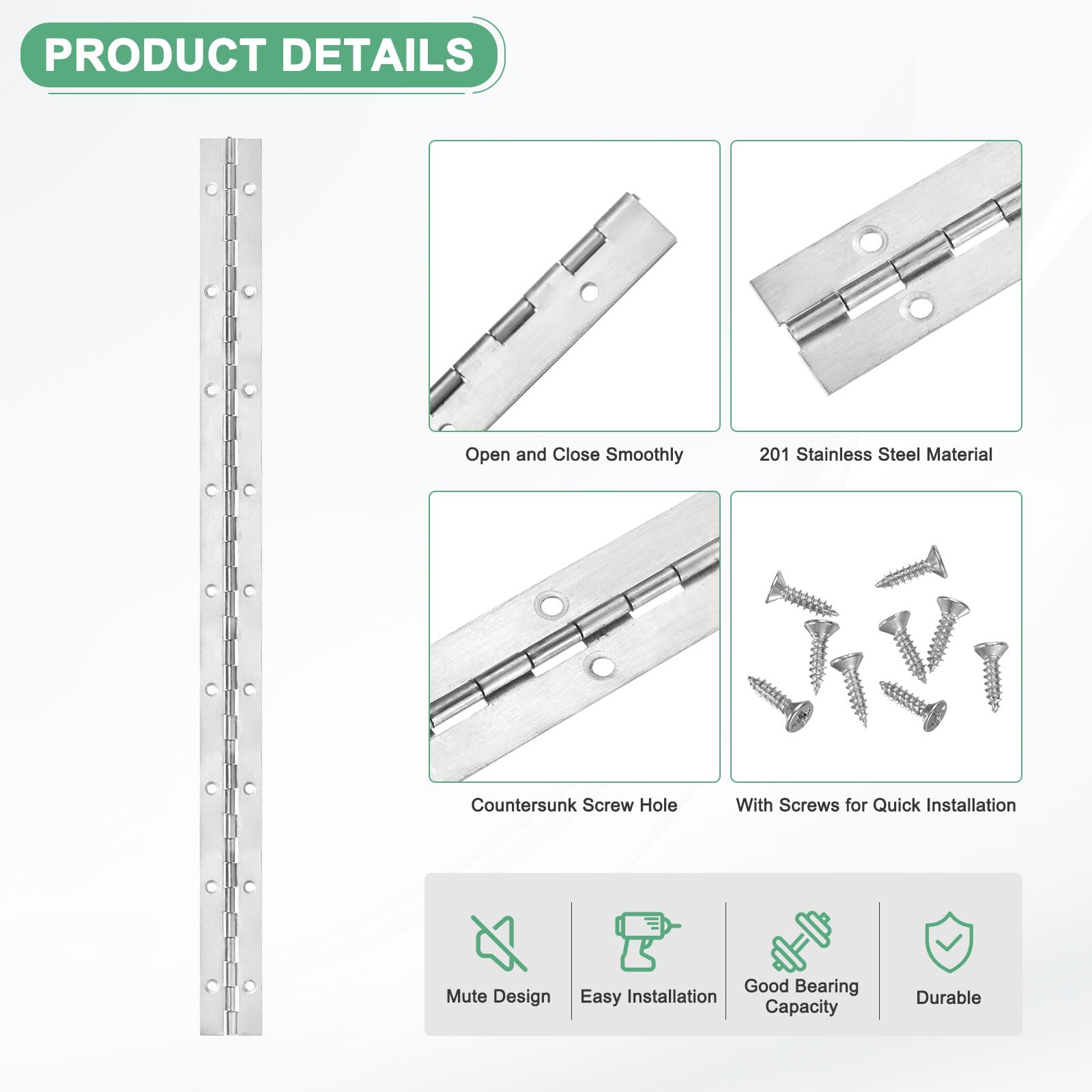 M METERXITY 6-Pack Piano Hinges - Image 2