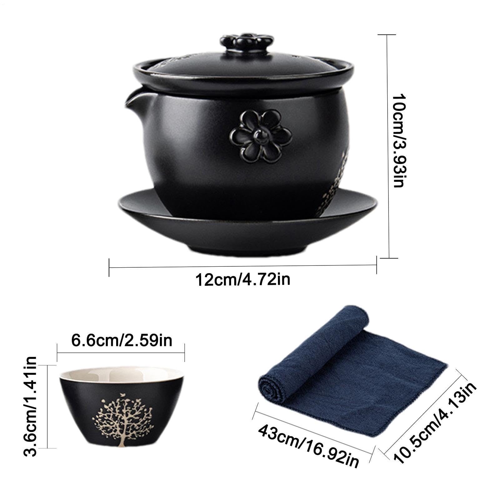 Juego de té japonés, tazas de té de cerámica, juego de té portátil apilable, juego de té de cerámica, antideslizante, para preparar té negro, té verde Pu-erh Oolong