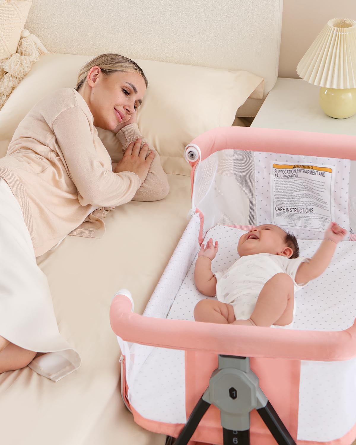 Bedside Bassinet for Baby, 3 in 1 Breathable Mesh Baby Bassinet, 6 Height Adjustable, Easy to Assemble, Bassinet Bedside Sleeper with Wheels, Mosquito Net, Storage Basket, Bassinets for Newborn Baby | Multi-functional — view 7