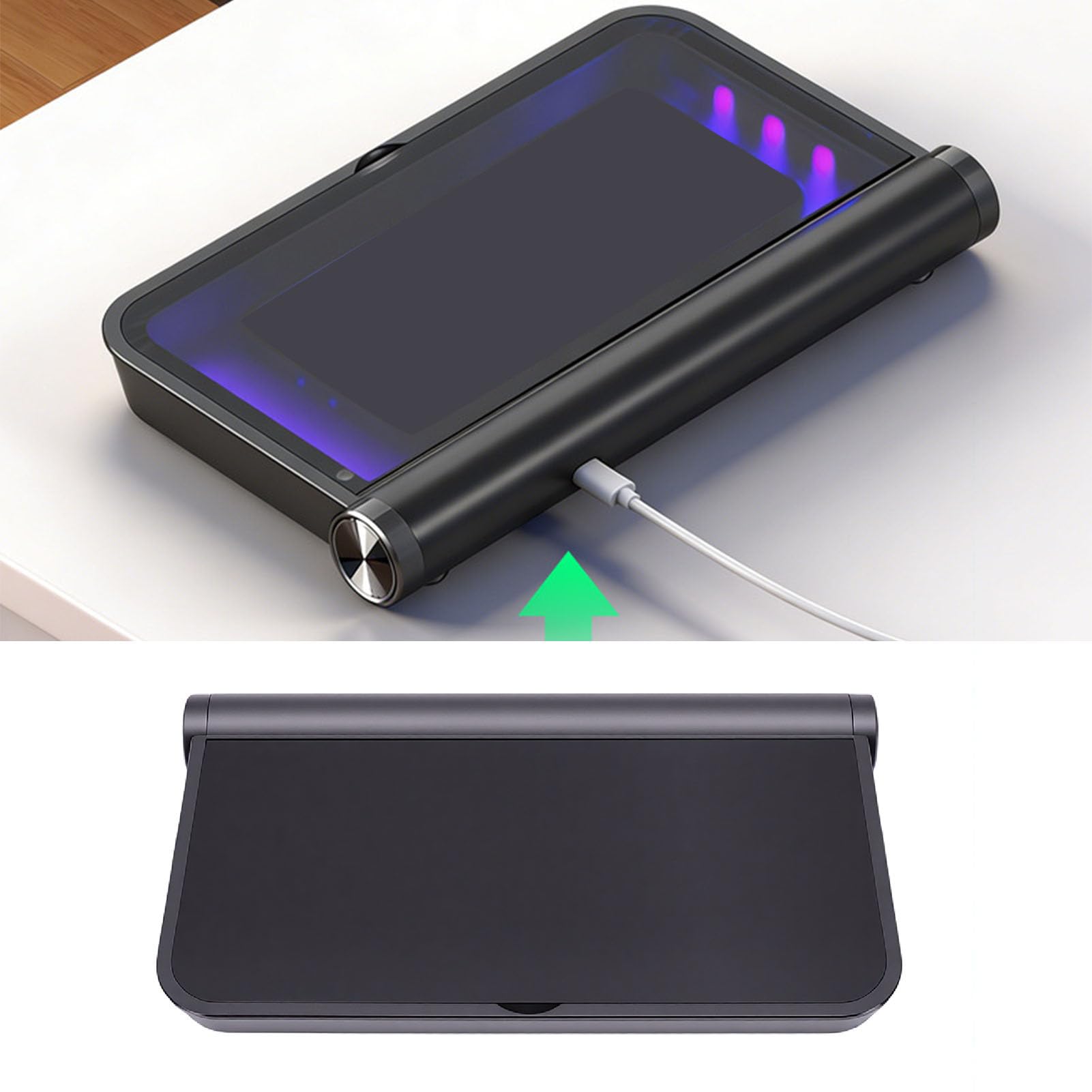 Cuifati Handy-Reinigungsbox, 15 W Schnelles Kabelloses Ladegerät für Smartphones Innerhalb von 7 Zoll, mit Schneller, Effektiver Reinigung (Black)
