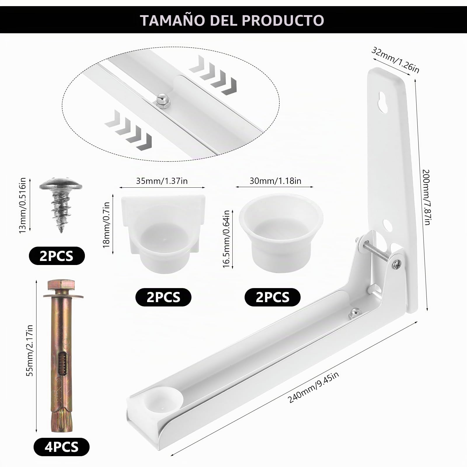 2 Piezas Soporte Microondas Pared, Soporte para Microondas Plegable Extensible, Soportes de pared Ajustables para Colgar Microonda Hornos Cocina(Blanco)