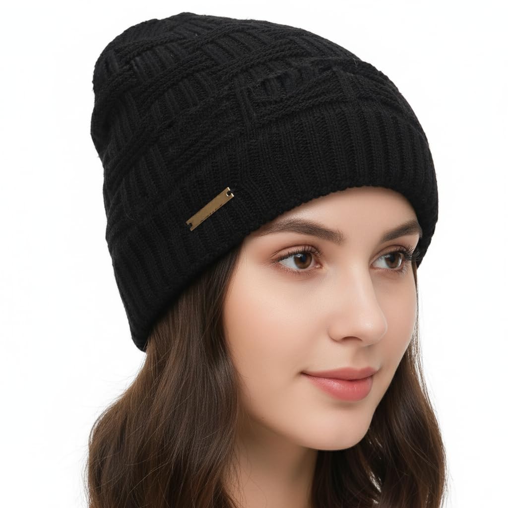 Zacharias Women's Winter Woolen Knitted Cap hb-02 (Black;Free Size) (Pack of 1)-picture-47