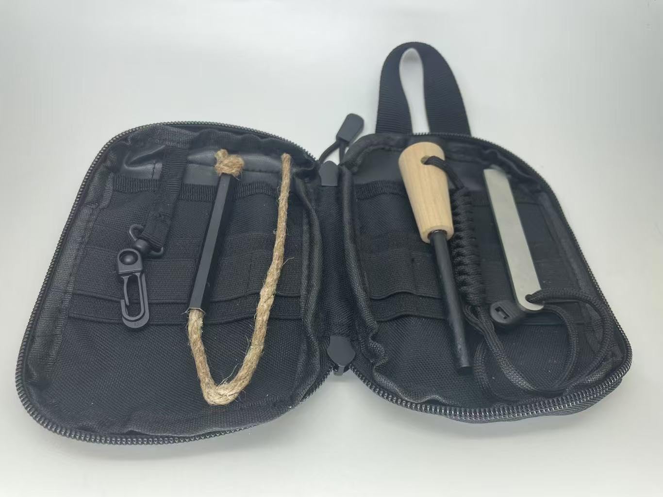 OTXEER Flint and Steel Fire Starter Kit, Ferro Rods Magnesium Fire Starter Survival Tool Camping Emergency Fire Lightning Striker, Tinder Wick Rope, Multifunctional Outdoor Bag