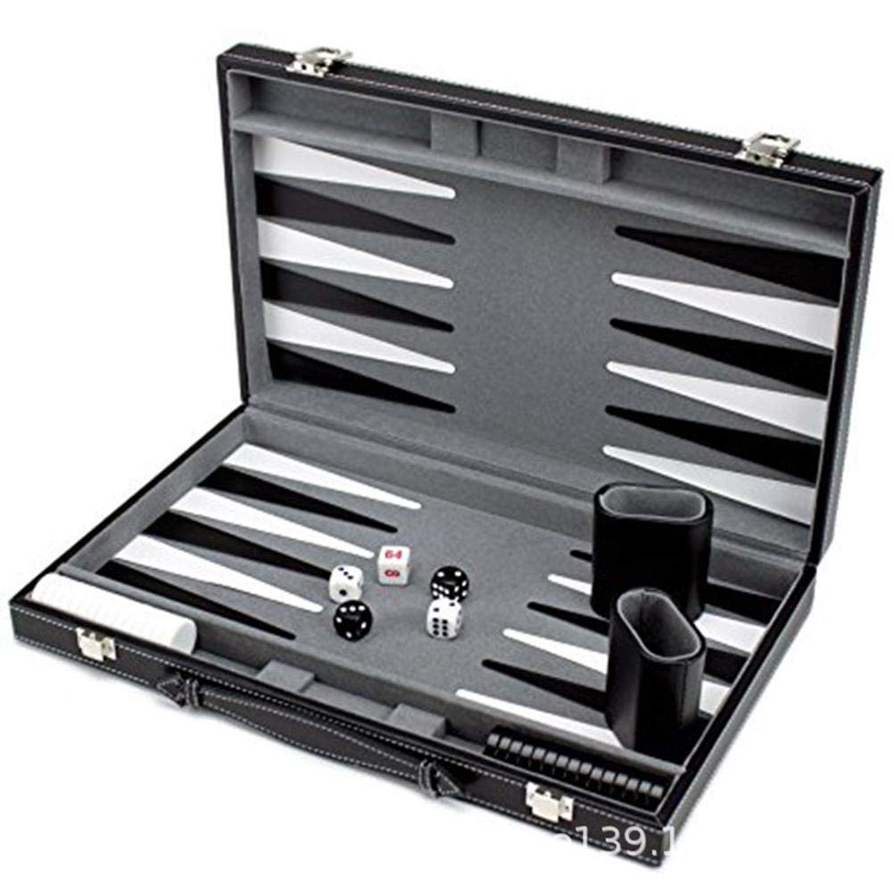 Hidyliu Juego de Backgammon Plegable para Diversión en Viajes, Juego de Mesa Clásico para Todas Las Edades, Construcción Duradera de Cuero PU, 38x23x5cm (Negro)