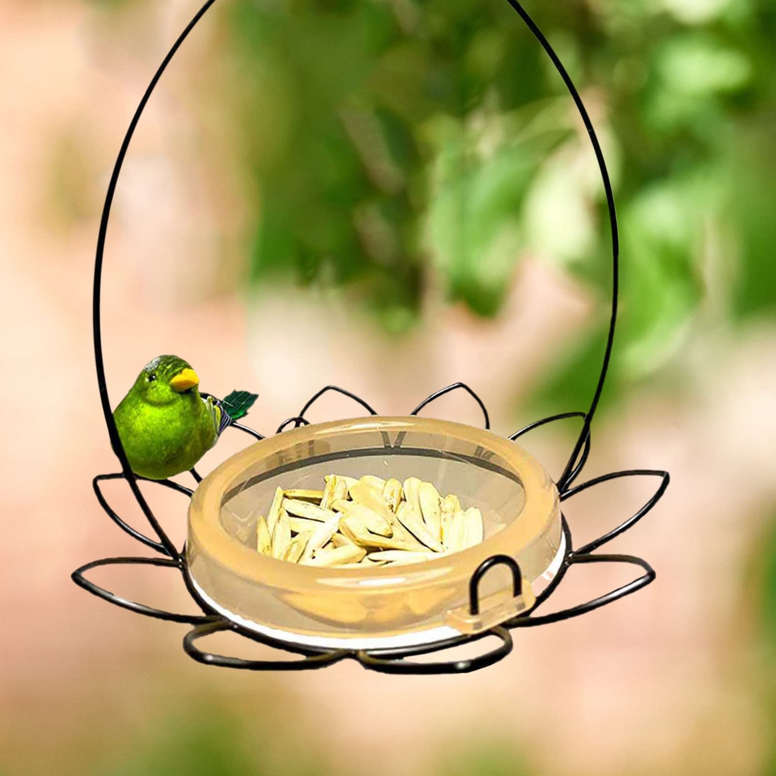 Mangiatoia per Uccelli Selvatici ， Mangiatoia per Uccelli in Metallo e Vetro a Forma di Fiore, Stazione di Cibo per Uccelli sospesa per Giardino all'aperto Decorativo
